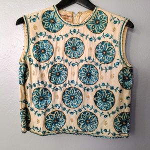 Real vintage 60s beaded sleeveless top AS IS